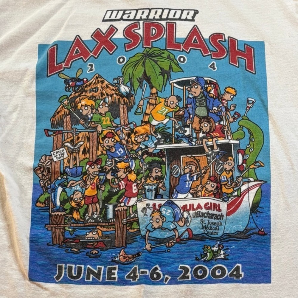 VTG Warrior Lax Splash 2004 Graphic T Shirt Mens S Lacrosse Y2K Big Johnson